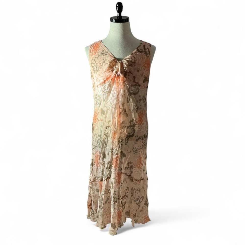 Holly Maternity Sheer Silk Floral Print‎ Peach Maxi Dress Maternity Cottagecore